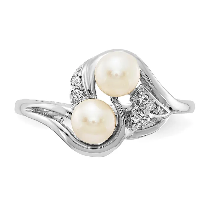 Rings Goldiacom 14k White Gold 4mm FW Cultured Pearl AA Real Diamond ring