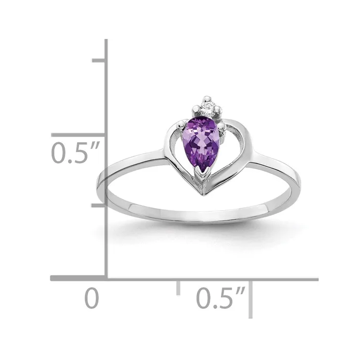 Rings Goldiacom 14k White Gold 5x3mm Pear Amethyst AA Real Diamond ring