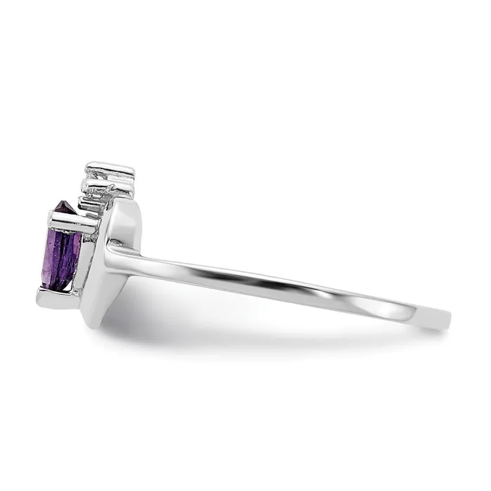 Rings Goldiacom 14k White Gold 5x3mm Pear Amethyst AA Real Diamond ring