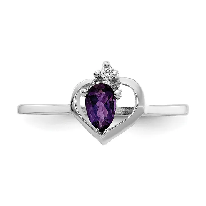 Rings Goldiacom 14k White Gold 5x3mm Pear Amethyst AA Real Diamond ring