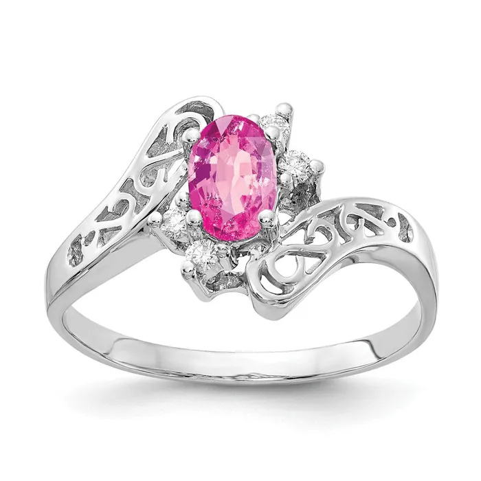 Rings Goldiacom 14k White Gold 6x4mm Oval Pink Sapphire VS Real Diamond ring Rings Goldiacom 14k White Gold 6x4mm Oval Pink Sapphire VS Real Diamond ring