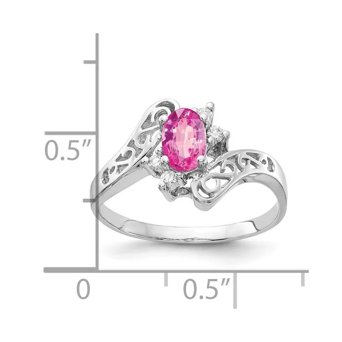 Rings Goldiacom 14k White Gold 6x4mm Oval Pink Sapphire VS Real Diamond ring