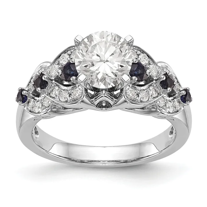 Rings Goldiacom 14K White Gold Diamond and Sapphire CZ Engagement Ring Rings Goldiacom 14K White Gold Diamond and Sapphire CZ Engagement Ring