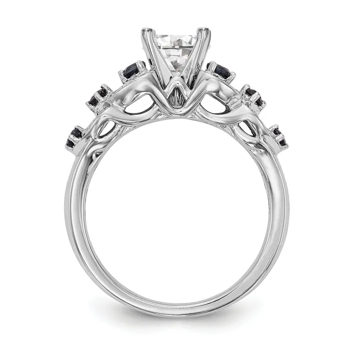 Rings Goldiacom 14K White Gold Diamond and Sapphire CZ Engagement Ring