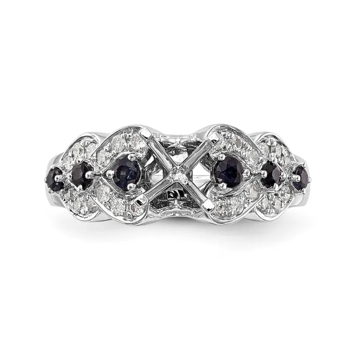 Rings Goldiacom 14K White Gold Diamond and Sapphire CZ Engagement Ring
