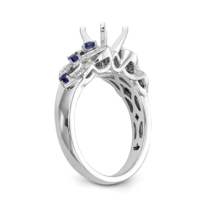 Rings Goldiacom 14K White Gold Diamond and Sapphire CZ Engagement Ring