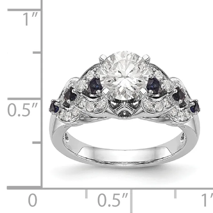 Rings Goldiacom 14K White Gold Diamond and Sapphire CZ Engagement Ring
