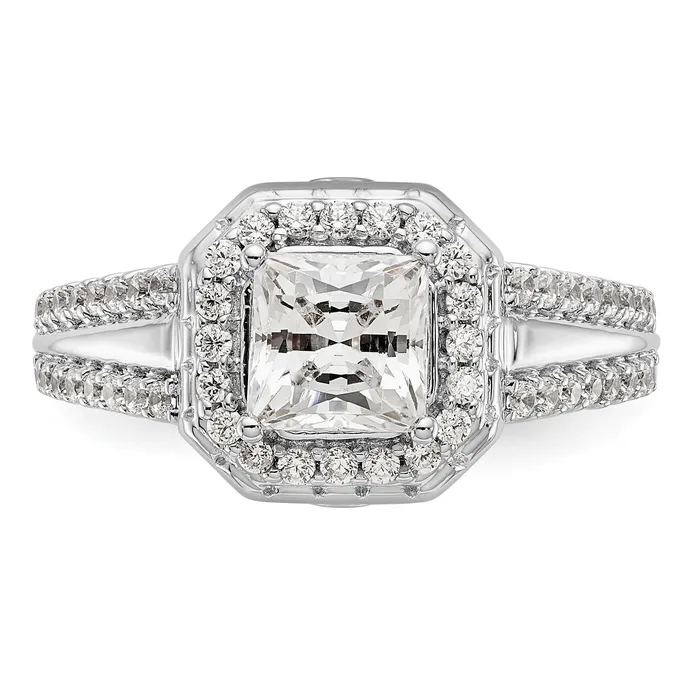 Rings Goldiacom 14K White Gold Diamond Princess CZ Fancy Halo Engagement Ring