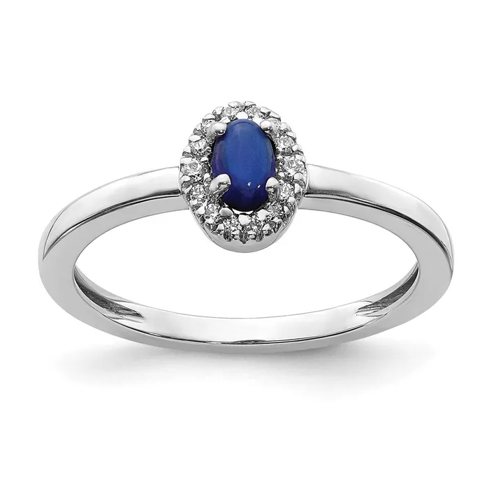 Rings Goldiacom 14k White Gold Real Diamond and Oval Cabochon Sapphire Ring Rings Goldiacom 14k White Gold Real Diamond and Oval Cabochon Sapphire Ring