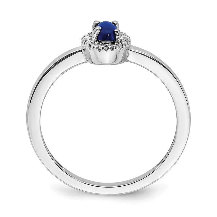 Rings Goldiacom 14k White Gold Real Diamond and Oval Cabochon Sapphire Ring