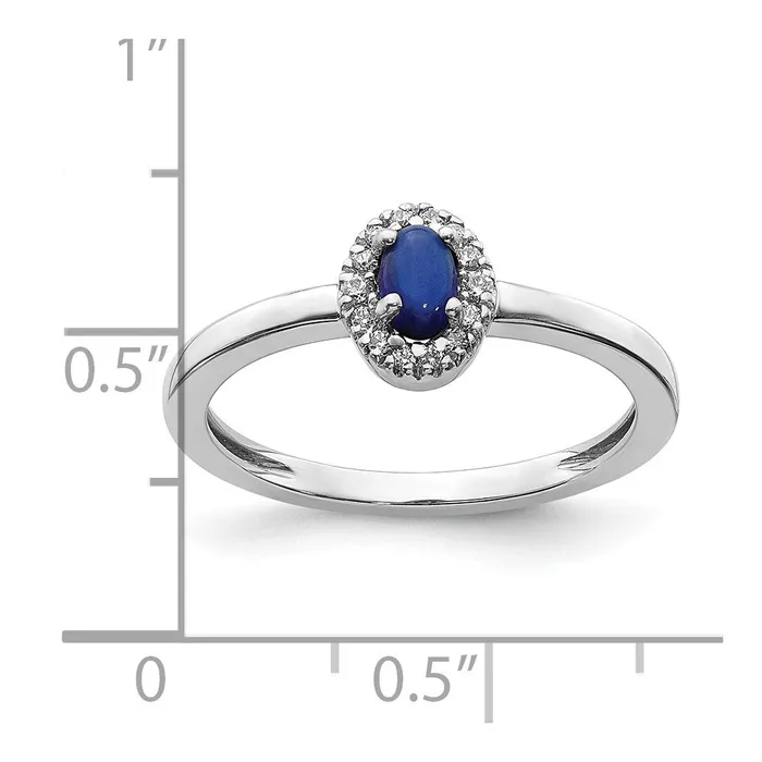 Rings Goldiacom 14k White Gold Real Diamond and Oval Cabochon Sapphire Ring