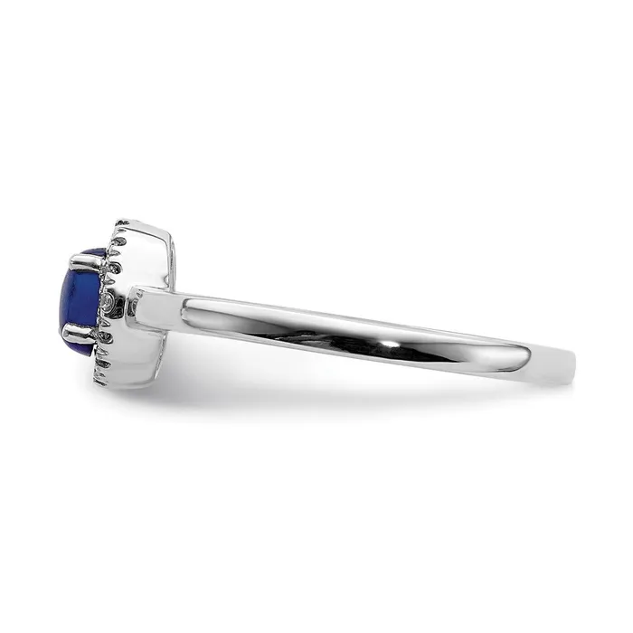 Rings Goldiacom 14k White Gold Real Diamond and Oval Cabochon Sapphire Ring