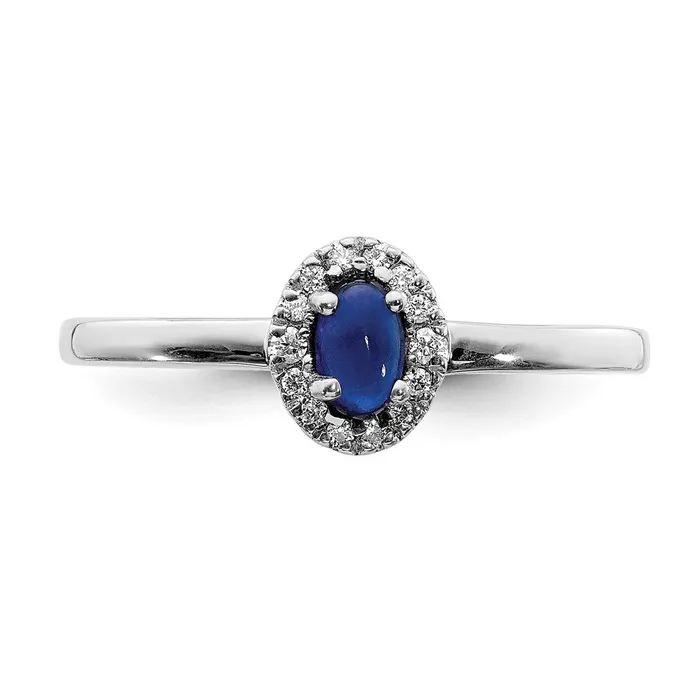 Rings Goldiacom 14k White Gold Real Diamond and Oval Cabochon Sapphire Ring