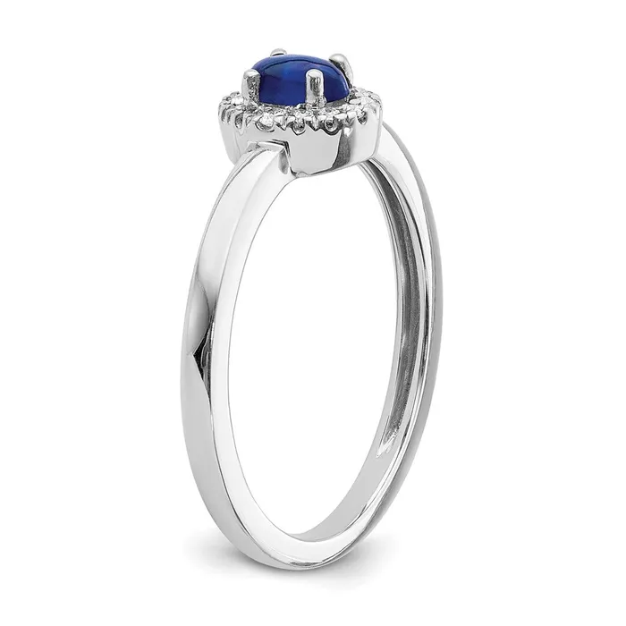 Rings Goldiacom 14k White Gold Real Diamond and Oval Cabochon Sapphire Ring