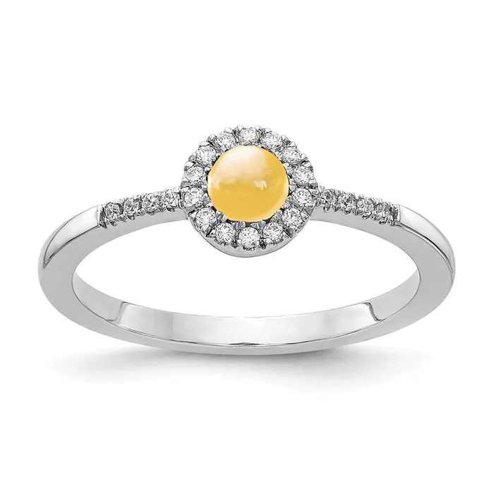 Rings Goldiacom 14k White Gold Real Diamond Cabochon Citrine Ring
