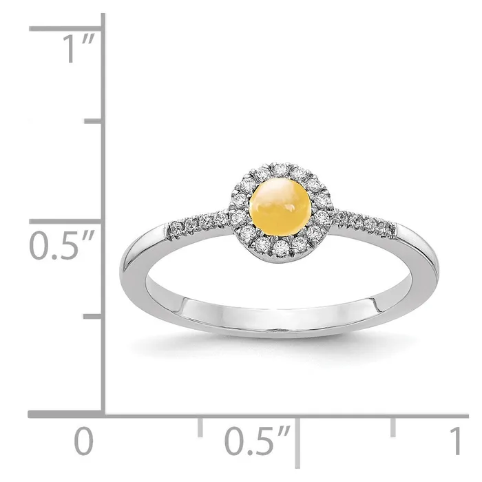 Rings Goldiacom 14k White Gold Real Diamond Cabochon Citrine Ring