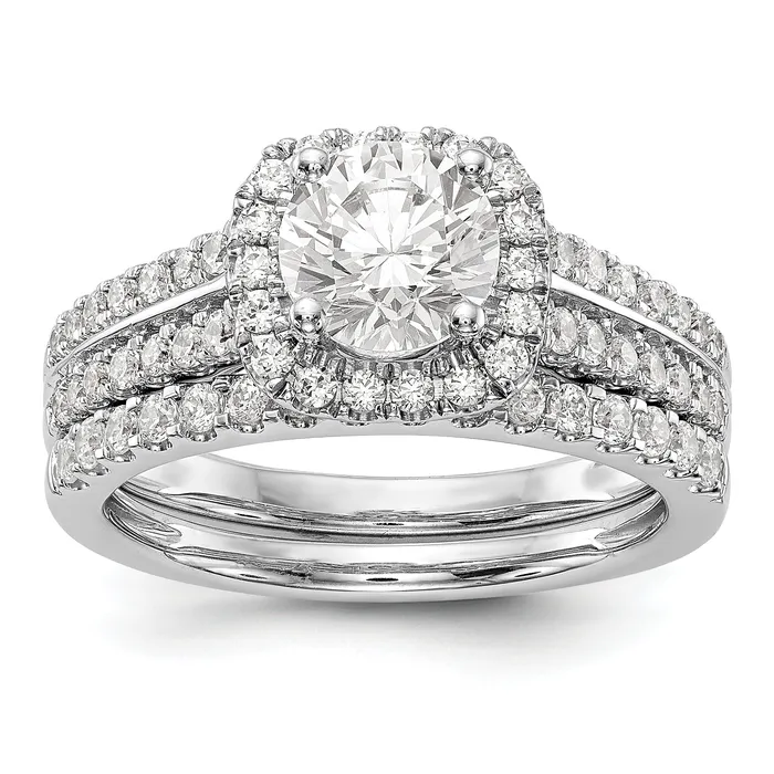 Rings Goldiacom 14K White Gold Simulated Diamond Cushion Halo Engagement Ring