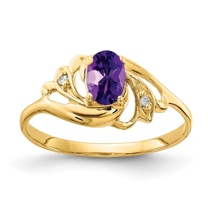 Rings Goldiacom 14K Yellow Gold 6x4mm Oval Amethyst VS Real Diamond ring