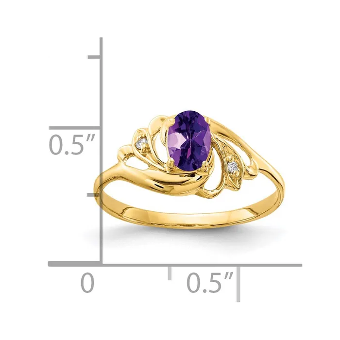 Rings Goldiacom 14K Yellow Gold 6x4mm Oval Amethyst VS Real Diamond ring