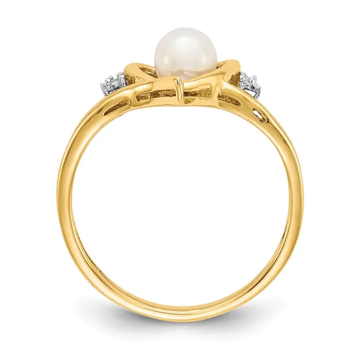 Rings Goldiacom 14K Yellow Gold FW Cultured Pearl and Real Diamond Heart Ring