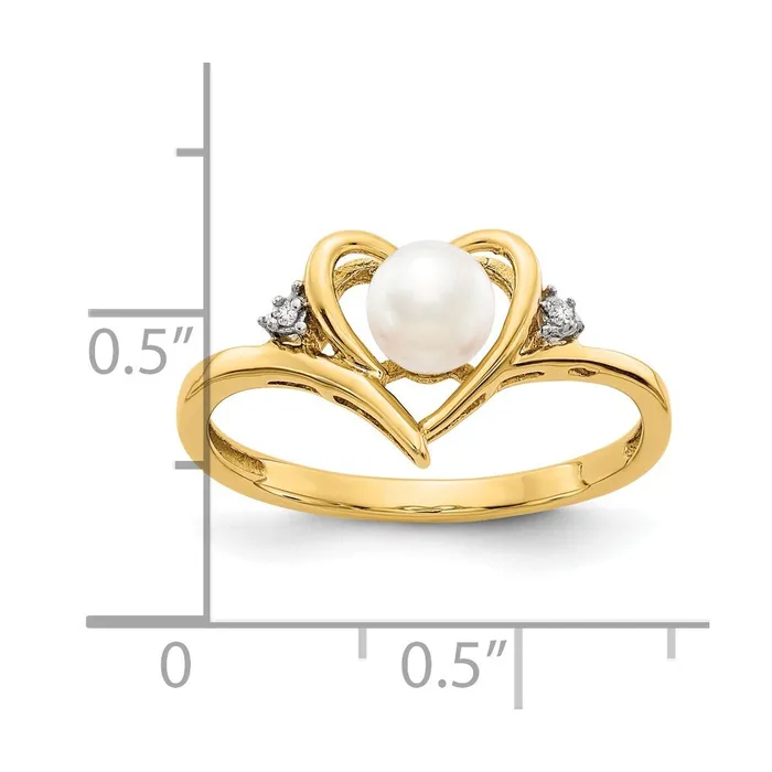 Rings Goldiacom 14K Yellow Gold FW Cultured Pearl and Real Diamond Heart Ring