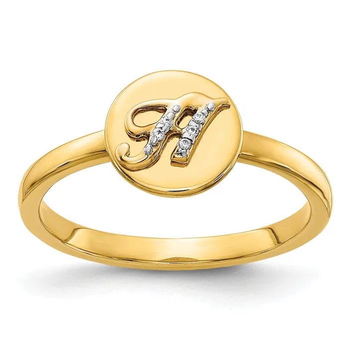 Rings Goldiacom 14K Yellow Gold Real Diamond Initial H Ring