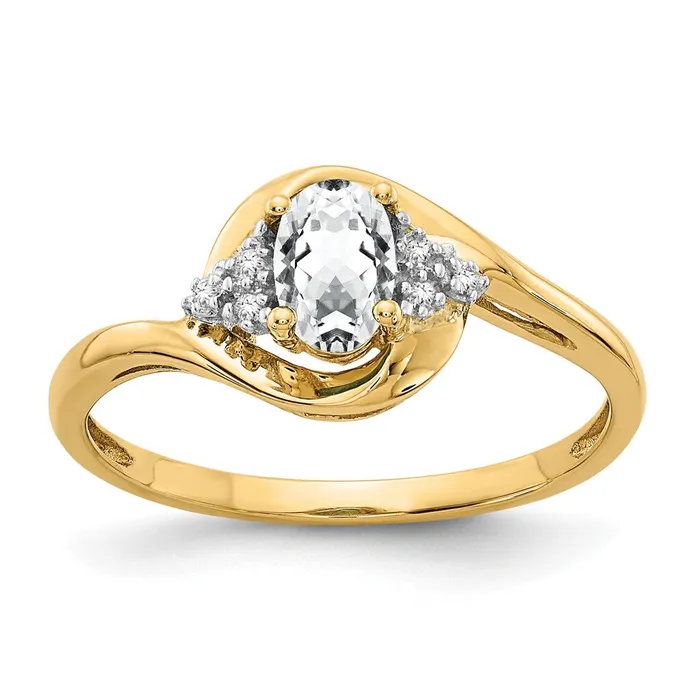 Rings Goldiacom 14K Yellow Gold White Topaz and Real Diamond Ring