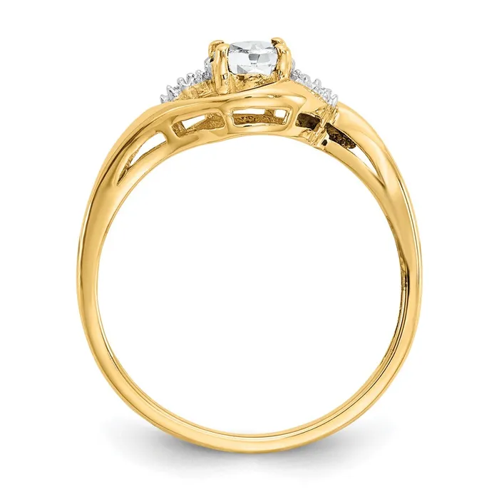 Rings Goldiacom 14K Yellow Gold White Topaz and Real Diamond Ring