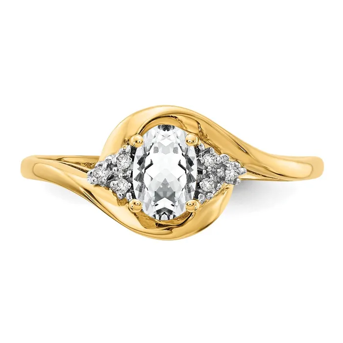 Rings Goldiacom 14K Yellow Gold White Topaz and Real Diamond Ring