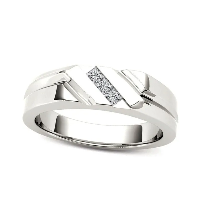 Rings Goldia Mens 013 CT TW SquareCut Natural Diamond Three Stone Slant Wedding Band in Solid 14K White Gold Rings Goldia Mens 013 CT TW SquareCut Natural Diamond Three Stone Slant Wedding Band in Solid 14K White Gold