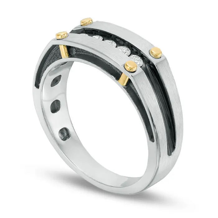 Rings Goldia Mens 025 CT TW Natural Diamond Five Stone Brushed Wedding Band in Solid 10K TwoTone Gold Rings Goldia Mens 025 CT TW Natural Diamond Five Stone Brushed Wedding Band in Solid 10K TwoTone Gold