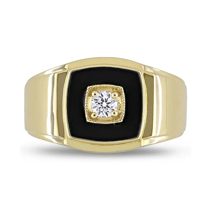 Rings Goldia Mens 100mm CushionCut Onyx and LabCreated White Sapphire Stepped Edge Ring in Sterling Silver with Yellow Rhodium Rings Goldia Mens 100mm CushionCut Onyx and LabCreated White Sapphire Stepped Edge Ring in Sterling Silver with Yellow Rhodium