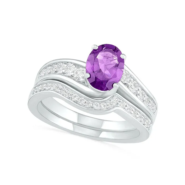 Rings Goldia Oval Amethyst and White LabCreated Sapphire Bypass Bridal Engagement Ring Set in Sterling Silver Rings Goldia Oval Amethyst and White LabCreated Sapphire Bypass Bridal Engagement Ring Set in Sterling Silver