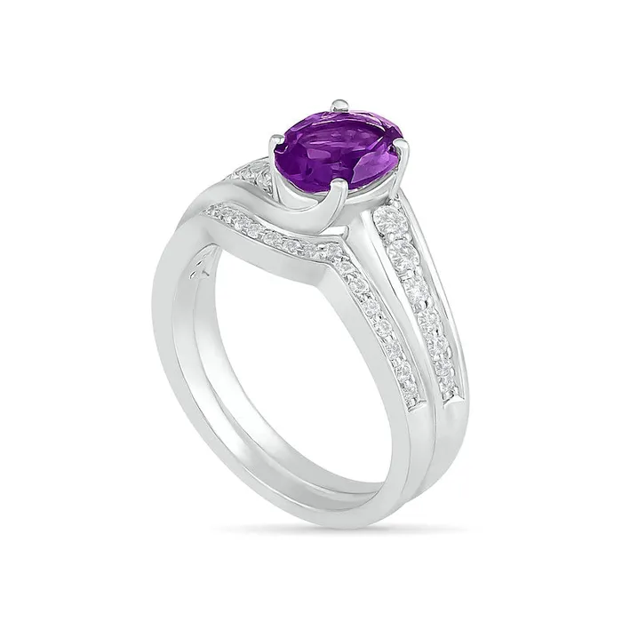 Rings Goldia Oval Amethyst and White LabCreated Sapphire Bypass Bridal Engagement Ring Set in Sterling Silver Rings Goldia Oval Amethyst and White LabCreated Sapphire Bypass Bridal Engagement Ring Set in Sterling Silver