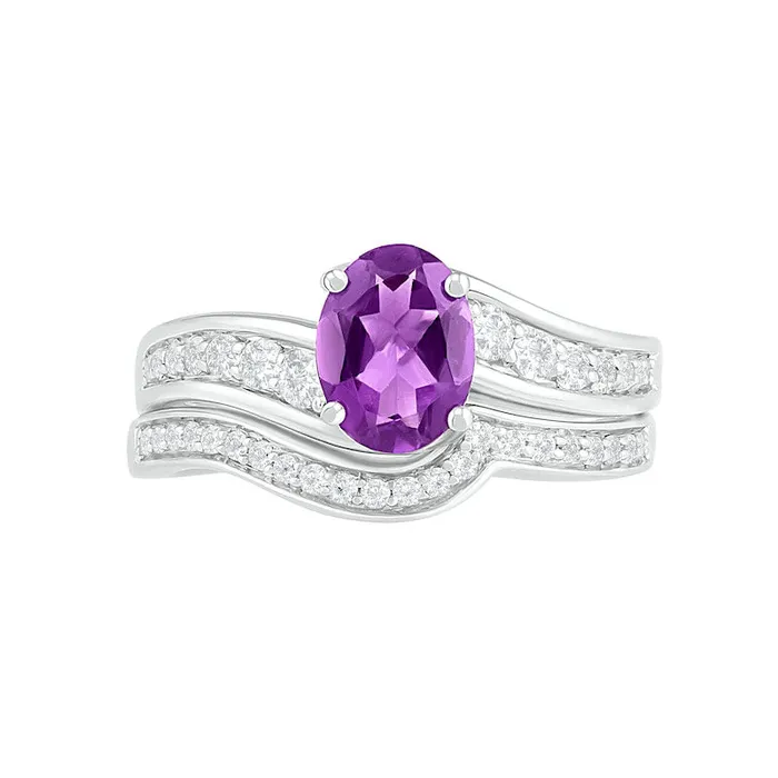 Rings Goldia Oval Amethyst and White LabCreated Sapphire Bypass Bridal Engagement Ring Set in Sterling Silver Rings Goldia Oval Amethyst and White LabCreated Sapphire Bypass Bridal Engagement Ring Set in Sterling Silver