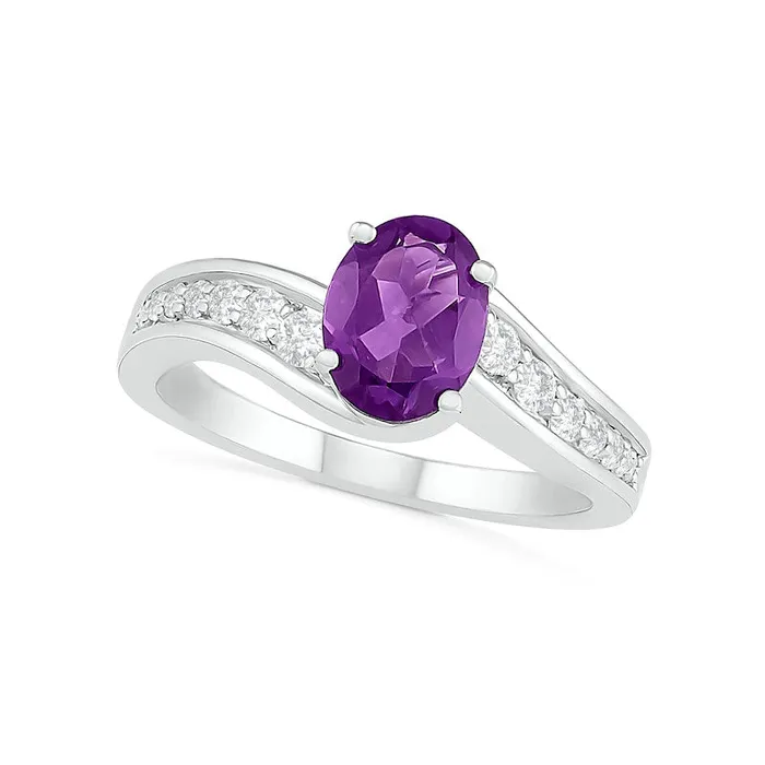 Rings Goldia Oval Amethyst and White LabCreated Sapphire Bypass Bridal Engagement Ring Set in Sterling Silver Rings Goldia Oval Amethyst and White LabCreated Sapphire Bypass Bridal Engagement Ring Set in Sterling Silver