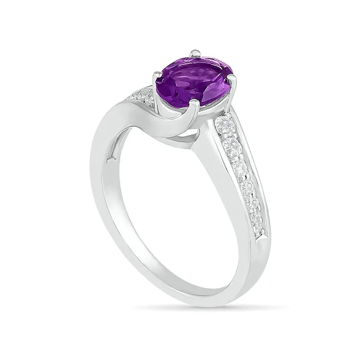 Rings Goldia Oval Amethyst and White LabCreated Sapphire Bypass Bridal Engagement Ring Set in Sterling Silver Rings Goldia Oval Amethyst and White LabCreated Sapphire Bypass Bridal Engagement Ring Set in Sterling Silver