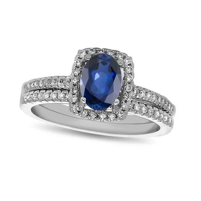 Rings Goldia Oval Blue Sapphire and 033 CT TW Natural Diamond Frame Bridal Engagement Ring Set in Solid 14K White Gold Rings Goldia Oval Blue Sapphire and 033 CT TW Natural Diamond Frame Bridal Engagement Ring Set in Solid 14K White Gold
