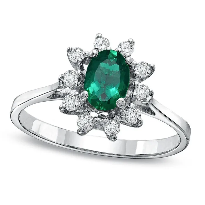 Rings Goldia Oval Emerald and 014 CT TW Natural Diamond Frame Engagement Ring in Solid 14K White Gold Rings Goldia Oval Emerald and 014 CT TW Natural Diamond Frame Engagement Ring in Solid 14K White Gold