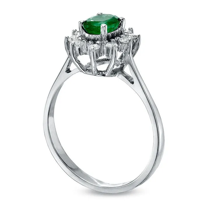 Rings Goldia Oval Emerald and 014 CT TW Natural Diamond Frame Engagement Ring in Solid 14K White Gold Rings Goldia Oval Emerald and 014 CT TW Natural Diamond Frame Engagement Ring in Solid 14K White Gold