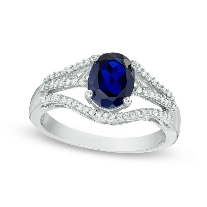 Rings Goldia Oval LabCreated Blue Sapphire and 020 CT TW Diamond Split Shank Ring in Sterling Silver Rings Goldia Oval LabCreated Blue Sapphire and 020 CT TW Diamond Split Shank Ring in Sterling Silver