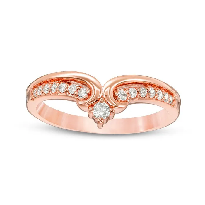 Rings Goldia Previously Owned 020 CT TW Natural Diamond Crown Contour Wedding Band in Solid 14K Rose Gold Rings Goldia Previously Owned 020 CT TW Natural Diamond Crown Contour Wedding Band in Solid 14K Rose Gold