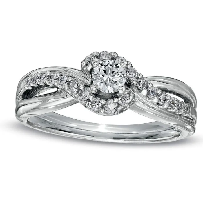 Rings Goldia Previously Owned 050 CT TW Natural Diamond Twist Engagement Ring in Solid 14K White Gold Rings Goldia Previously Owned 050 CT TW Natural Diamond Twist Engagement Ring in Solid 14K White Gold