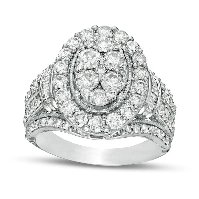 Rings Goldia Previously Owned 20 CT TW Composite Natural Diamond Oval Frame Antique VintageStyle Engagement Ring in Solid 10K White Gold Rings Goldia Previously Owned 20 CT TW Composite Natural Diamond Oval Frame Antique VintageStyle Engagement Ring in Solid 10K White Gold