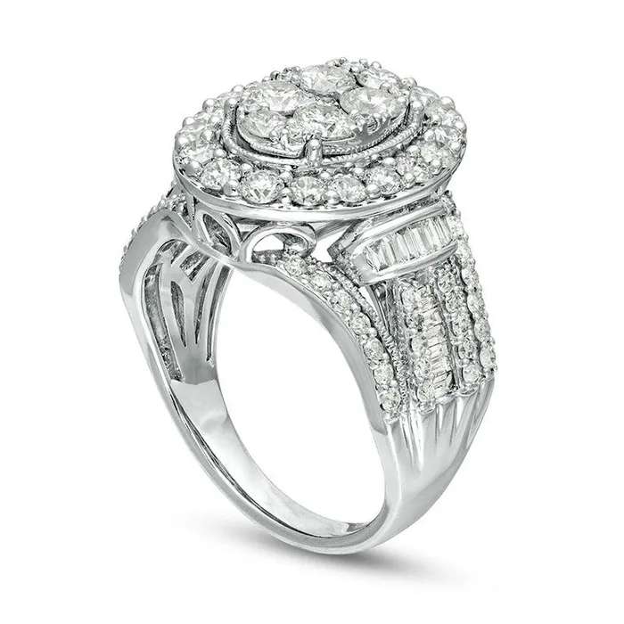 Rings Goldia Previously Owned 20 CT TW Composite Natural Diamond Oval Frame Antique VintageStyle Engagement Ring in Solid 10K White Gold Rings Goldia Previously Owned 20 CT TW Composite Natural Diamond Oval Frame Antique VintageStyle Engagement Ring in Solid 10K White Gold