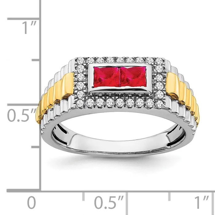 Rings Goldia Solid 14k Twotone Simulated Ruby and CZ Mens Ring
