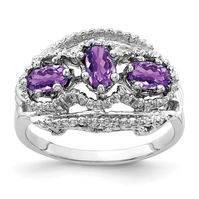 Rings Goldia Solid 14k White Gold 5x3mm Oval Simulated Amethyst Ring