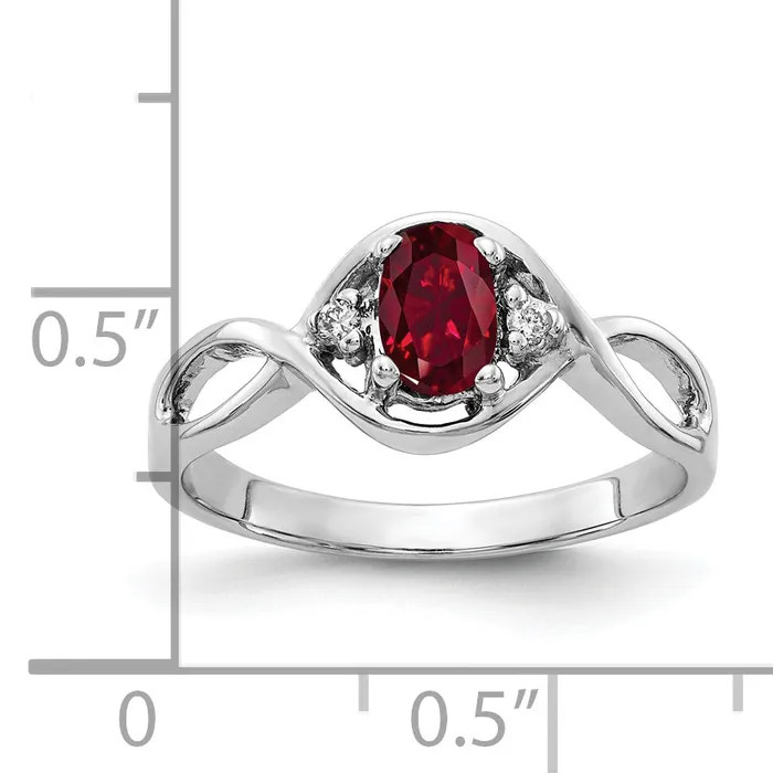 Rings Goldia Solid 14k White Gold 6x4mm Oval Created Simulated Ruby AAA CZ Ring