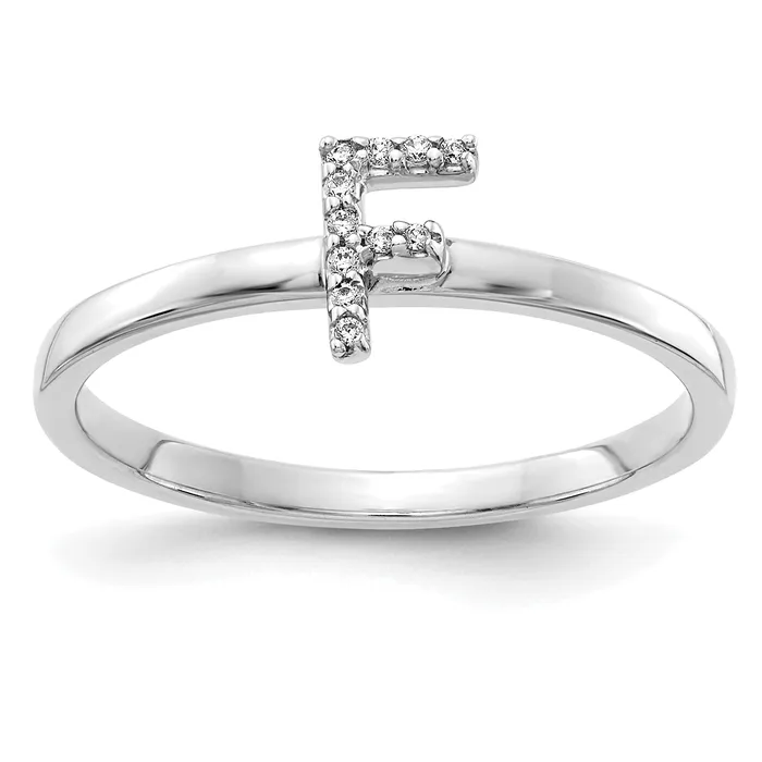 Rings Goldia Solid 14k White Gold Simulated CZ Initial F Ring