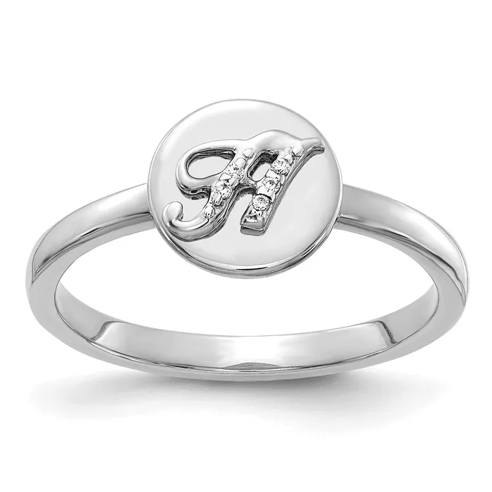 Rings Goldia Solid 14k White Gold Simulated CZ Initial H Ring